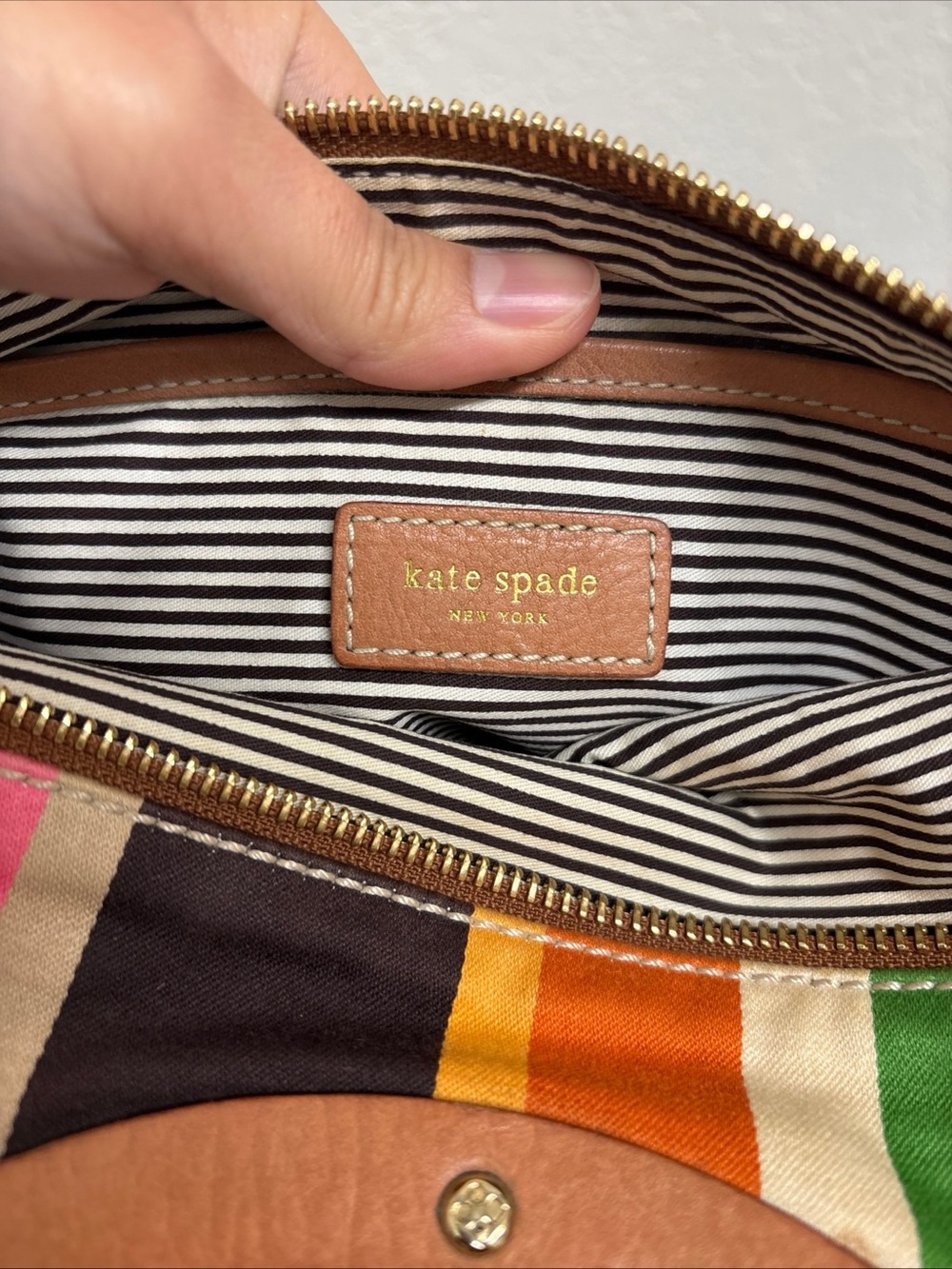 Kate Spade Striped Multicolor Canvas
Handbag with Wood Handle - Picture 6 of 10